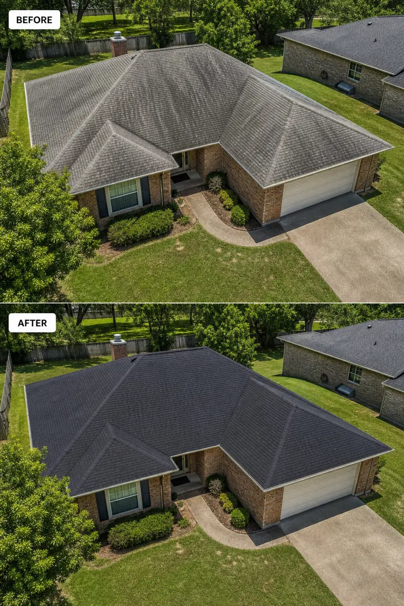 Before and after roof rejuvenation β ranch home