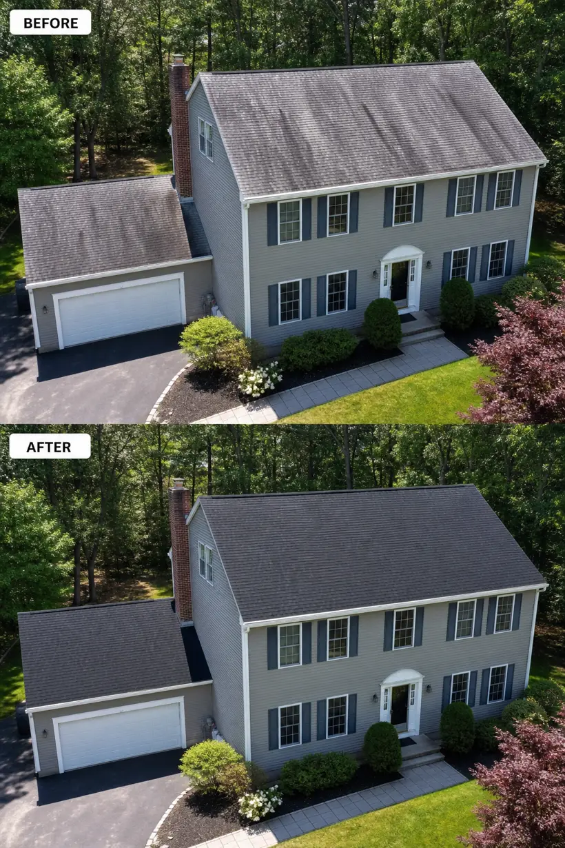 Before and after roof rejuvenation β colonial home